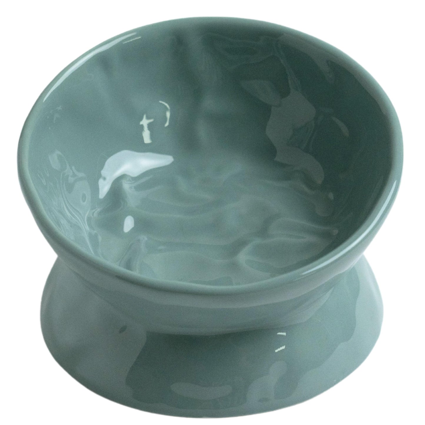 LE SERVETA Ceramic Raised Cat Bowl Elevated Pet Food Bowl for Small Dog Cute Cat Dish Tilted Whisker Fatigue Wrinkle TextureTeal Blue (Tilted)